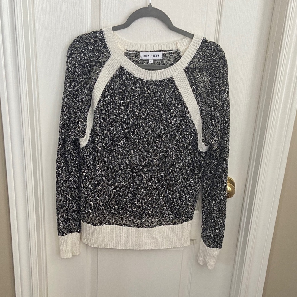 John + Jenn Women's Black and Cream Knit Sweater